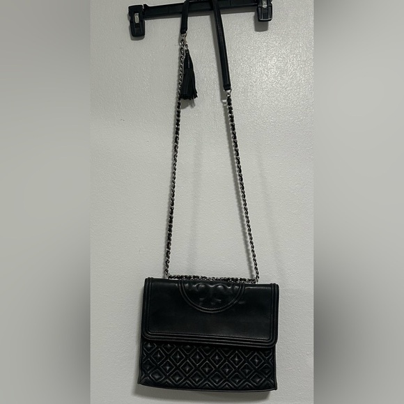 Tory Burch Fleming Shoulder Bag Black/silver Crossbody Chain Strap - Picture 11 of 13